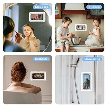 URROY Shower Phone Holder Waterproof, 360° Rotation Shower Phone Case, Anti-Fog High Sensitivity Universal Cover Mount Stand for Bathroom Wall Mirror Bathtub Kitchen, Gift for Men Women