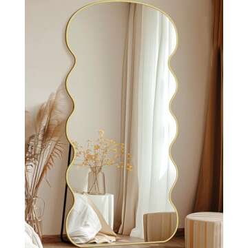 Antok Full Length Mirror, 71"x28" Wavy Mirror Full Length, Oversized Floor Mirror with Stand Large F...