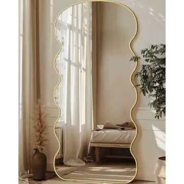 Antok Full Length Mirror, 71"x28" Wavy Mirror Full Length, Oversized Floor Mirror with Stand Large Floor Mirror Wavy Mirror Standing Mirror, Squiggly Mirror for Bedroom, Living Room Cloakroom, Gold