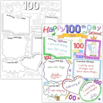 Fancy Land 100th Day Coloring Posters Happy 100 Days of School Fill in Poster Crafts for Kids Classroom Activities School Supplies 28Pcs