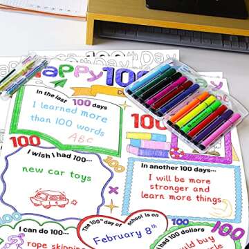 Fancy Land 100th Day Coloring Posters Happy 100 Days of School Fill in Poster Crafts for Kids Classroom Activities School Supplies 28Pcs