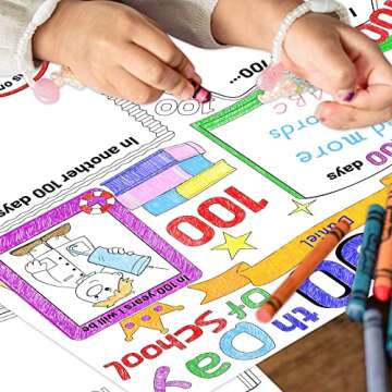 Fancy Land 100th Day Coloring Posters Happy 100 Days of School Fill in Poster Crafts for Kids Classroom Activities School Supplies 28Pcs