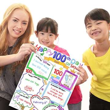 Fancy Land 100th Day Coloring Posters Happy 100 Days of School Fill in Poster Crafts for Kids Classroom Activities School Supplies 28Pcs