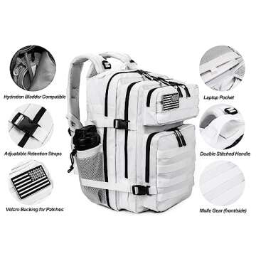 LHI Military Tactical Backpack for Men and Women 45L Army 3 Days Assault Pack Bag Large Rucksack with Molle System