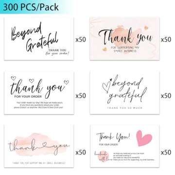 300PCS Thank You For Supporting My Business Cards, 6 Styles-2" x 3.5" Small Customer Appreciation Ca...