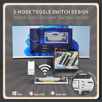 KZZI K75 PRO RGB 75% Wireless Gasket Mechanical Keyboard, Triple Mode BT5.0/2.4G/USB-C 82 Keys Hot Swappable Gaming Keyboard w/Knob & Power Display, Custom Tactile Switches, Black White