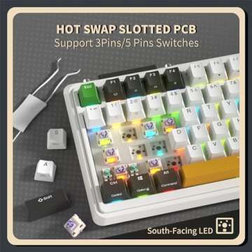 KZZI K75 PRO RGB 75% Wireless Gasket Mechanical Keyboard, Triple Mode BT5.0/2.4G/USB-C 82 Keys Hot Swappable Gaming Keyboard w/Knob & Power Display, Custom Tactile Switches, Black White