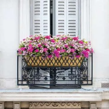 4 Pack 24 Inch Window Boxes Planters for Outdoor Plants Railing Planter Box with Adjustable Brackets for Windowsill Porch Fence Patio Hanging Flower Coco Baskets for Outside Decoration - Black