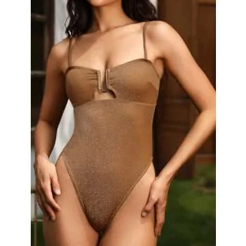 ZAFUL Women's Metallic Shiny One Piece Swimsuit