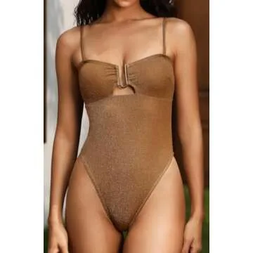 ZAFUL Women's Metallic Shiny One Piece Swimsuit