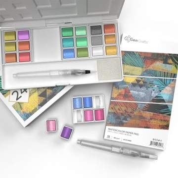 GenCrafts Metallic Watercolor Palette - 24 Shades with Brushes
