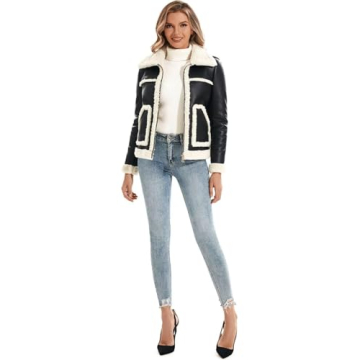 DIASHINY Women's Faux Fur Leather Winter Coat Warm Stylish
