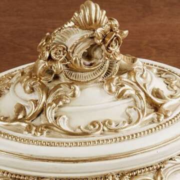 Touch of Class Oliviana Covered Box - Resin - Ivory, Gold - Victorian Style - Acanthus Leaves - Vint...