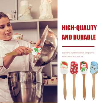 DOITOOL 8 Pcs Christmas Silicone Spatula,Xmas Cake Spatula with Wooden Handle,Santa Claus Spatula,Snowmen Pancake Spatulas for Baking and Mixing,Christmas Party Supplies