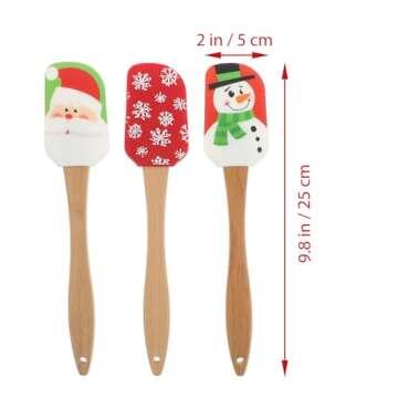 DOITOOL 8 Pcs Christmas Silicone Spatula,Xmas Cake Spatula with Wooden Handle,Santa Claus Spatula,Snowmen Pancake Spatulas for Baking and Mixing,Christmas Party Supplies
