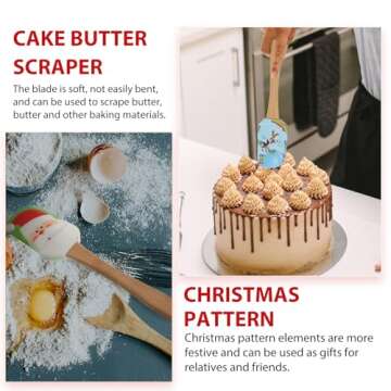 DOITOOL 8 Pcs Christmas Silicone Spatula,Xmas Cake Spatula with Wooden Handle,Santa Claus Spatula,Snowmen Pancake Spatulas for Baking and Mixing,Christmas Party Supplies