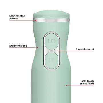 Chefman Immersion Stick Hand Blender with Stainless Steel Blades, Powerful Electric Ice Crushing 2-S...