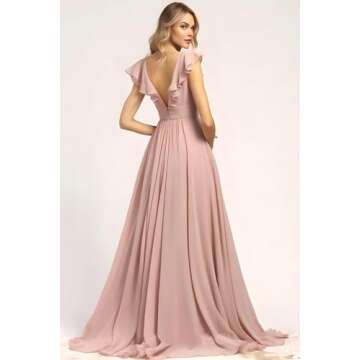 Elegant Short Sleeve Chiffon Bridesmaid Dress with Pockets