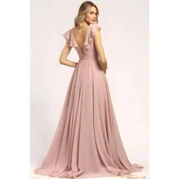 Elegant Short Sleeve Chiffon Bridesmaid Dress with Pockets