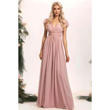 Elegant Short Sleeve Chiffon Bridesmaid Dress with Pockets
