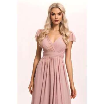 Elegant Short Sleeve Chiffon Bridesmaid Dress with Pockets