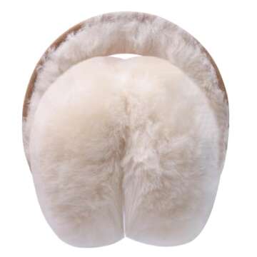 Harssidanzar Real Fur Winter Earmuffs for Men Women, Genuine Fur Earmuff,Sheepskin Ear muffs, Foldab...