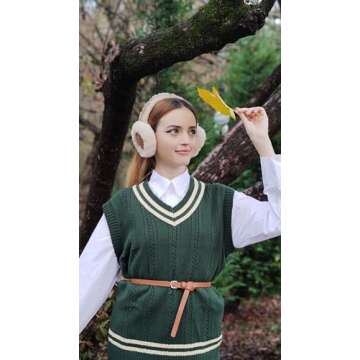 Harssidanzar Real Fur Winter Earmuffs for Men Women, Genuine Fur Earmuff,Sheepskin Ear muffs, Foldable Earmuffs, Outdoor Earmuffs,Ski Earmuffs HU301US,Camel