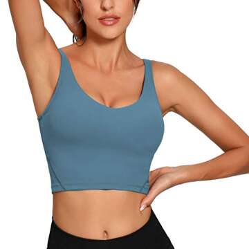 Lemedy Women Sports Bra Longline Crop Tank Top Padded Workout Running Yoga (S, Blue)