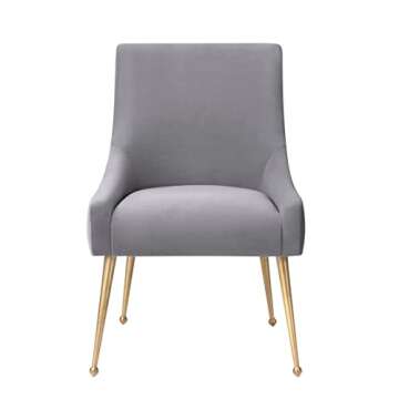 MEXIYA Irina Dining Chair Modern Light Grey Easy Clean Velvet Upholstered Side Chair with Brushed Gold Leg