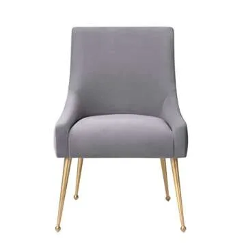 MEXIYA Irina Dining Chair Modern Light Grey Easy Clean Velvet Upholstered Side Chair with Brushed Gold Leg