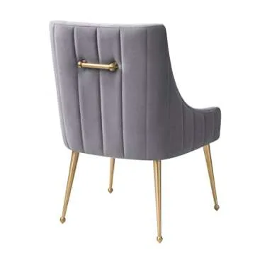 MEXIYA Irina Dining Chair Modern Light Grey Easy Clean Velvet Upholstered Side Chair with Brushed Gold Leg