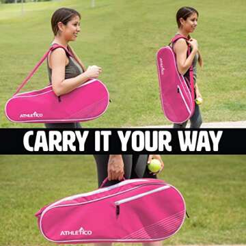 Athletico 3 Racquet Tennis Bag | Padded to Protect Rackets & Lightweight | Professional or Beginner Tennis Players | Unisex Design for Men, Women, Youth and Adults (Pink)