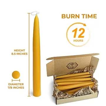 BeeTheLight Handmade Beeswax Taper Candles - 12 Pack