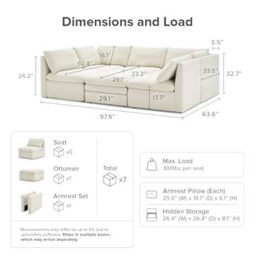 mopio Convertible Sleeper Sofa Bed with Fully Removable Covers and Storage, Oversized Modular Sleepe...