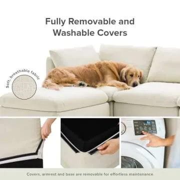 mopio Convertible Sleeper Sofa Bed with Fully Removable Covers and Storage, Oversized Modular Sleeper Sectional Couch, Modern Cloud Couch for Living Room with Ottoman, 6 to 12 Seats, Off White Fabric