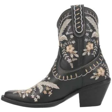 Dingo Boots Womens Primrose Embroidered Floral Snip Toe Casual Boots Ankle Mid Heel 2-3" - Black - Size 10 M