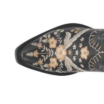 Dingo Boots Womens Primrose Embroidered Floral Snip Toe Casual Boots Ankle Mid Heel 2-3" - Black - Size 10 M