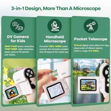 Hideal HP20 Microscope for Kids 1000X [3-in-1] [Easy and Fun] 2" IPS Portable Handheld Microscope Mi...
