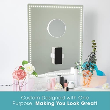 Riki Tall Vanity Mirror with HD LED Lights, Remote Lighting and Smartphone Control, Advanced High-CRI Glass, USB Charging, and Magnetic 5X Magnifying Mirror (White)
