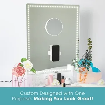 Riki Tall Vanity Mirror with HD LED Lights, Remote Lighting and Smartphone Control, Advanced High-CRI Glass, USB Charging, and Magnetic 5X Magnifying Mirror (White)
