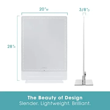 Riki Tall Vanity Mirror with HD LED Lights, Remote Lighting and Smartphone Control, Advanced High-CRI Glass, USB Charging, and Magnetic 5X Magnifying Mirror (White)