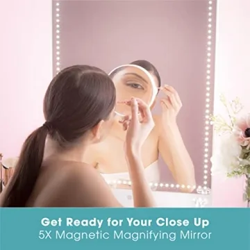 Riki Tall Vanity Mirror with HD LED Lights, Remote Lighting and Smartphone Control, Advanced High-CRI Glass, USB Charging, and Magnetic 5X Magnifying Mirror (White)