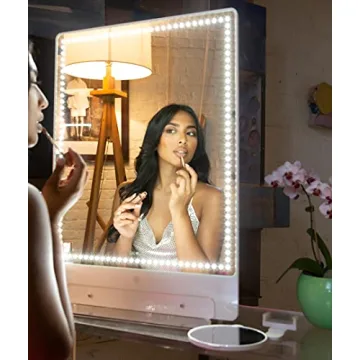 Riki Tall Vanity Mirror with HD LED Lights, Remote Lighting and Smartphone Control, Advanced High-CRI Glass, USB Charging, and Magnetic 5X Magnifying Mirror (White)