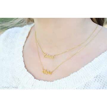 Yoke Style Custom Layered Choker Necklace, Personalized Double Name Customized Necklace Danity Jewelry for Women