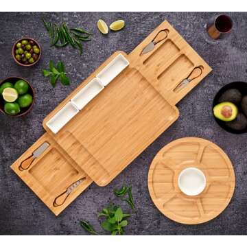Stedware Cheese Board Set, Charcuterie Board & Knife Set with Cheese Tray, Large Bamboo Platter for ...
