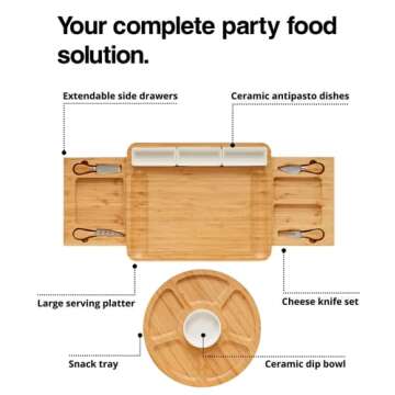 Stedware Cheese Board Set, Charcuterie Board & Knife Set with Cheese Tray, Large Bamboo Platter for Cheese & Meat - Gift for Women, Couples Wedding Anniversary, Housewarming