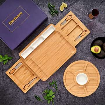 Stedware Cheese Board Set, Charcuterie Board & Knife Set with Cheese Tray, Large Bamboo Platter for Cheese & Meat - Gift for Women, Couples Wedding Anniversary, Housewarming