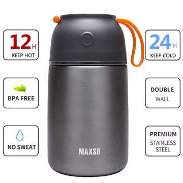 MAXSO 2 Pack Soup Thermo for Hot & Cold Food for Kids Adults, Vacuum Insulated Food Jar Thermal Lunc...
