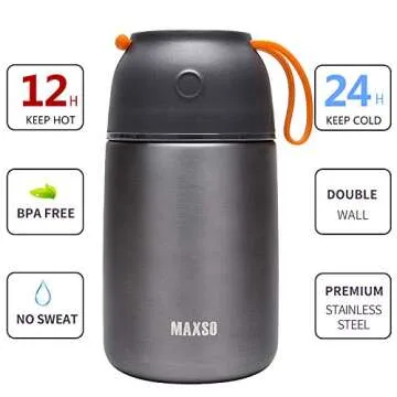MAXSO 2 Pack Soup Thermo for Hot & Cold Food for Kids Adults, Vacuum Insulated Food Jar Thermal Lunc...