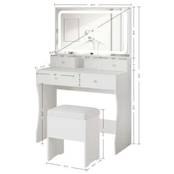 IRONCK Vanity Desk with LED Lighted Mirror & Power Outlet, Makeup Vanities Table with 4 Drawers,Stor...